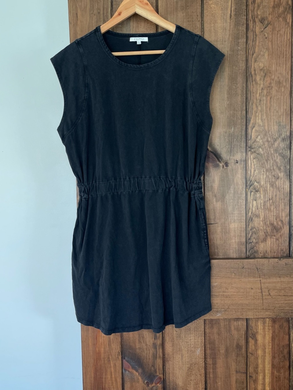Z Supply Paxton Cap Sleeve Jersey Mini Dress Washed Black Large